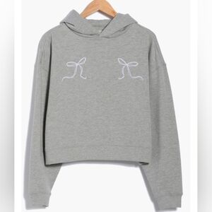 NWT Chic Gray Women's Hoodie Bow Embroidery